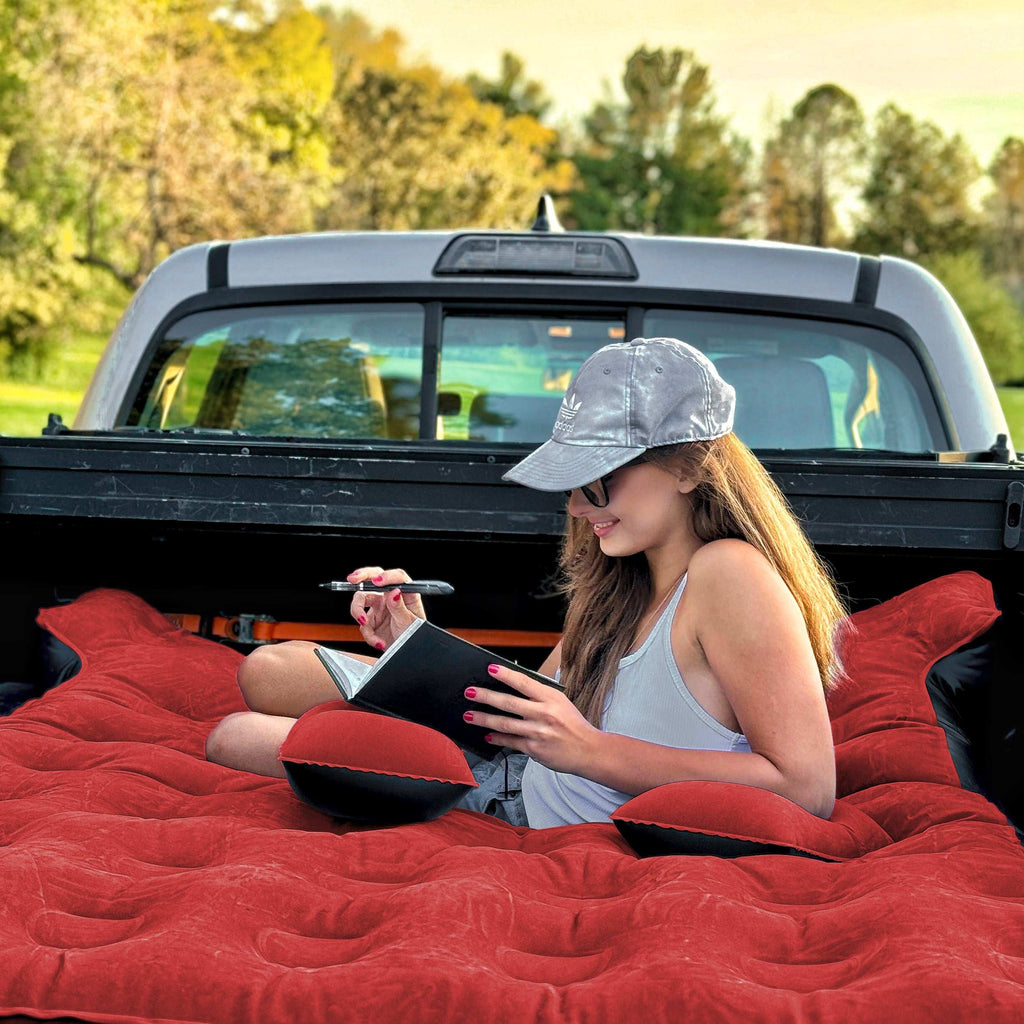 Dikasun 5.5-6.5ft Truck Bed Air Mattress Red PVC Flocking Camping