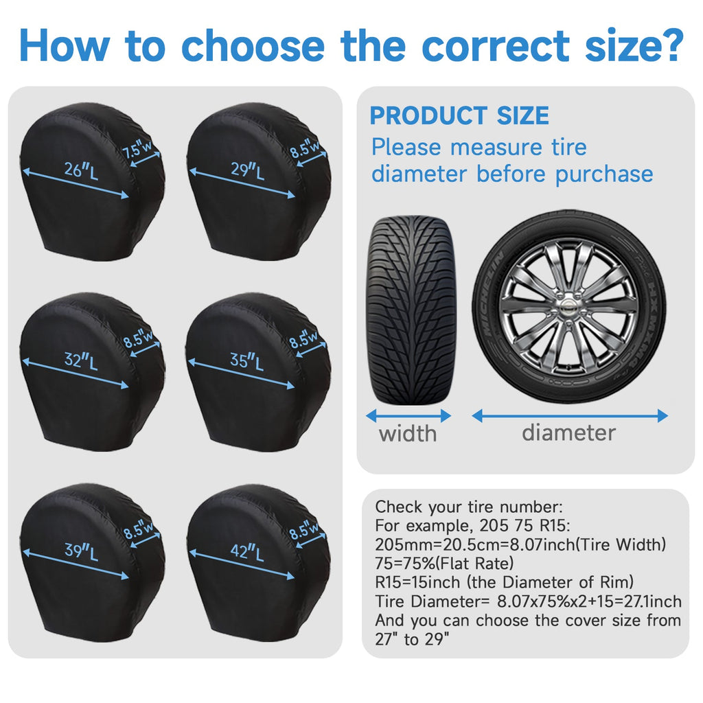 Dikasun Outdoor RV Tire Covers Set of 4 Black EVA Waterproof