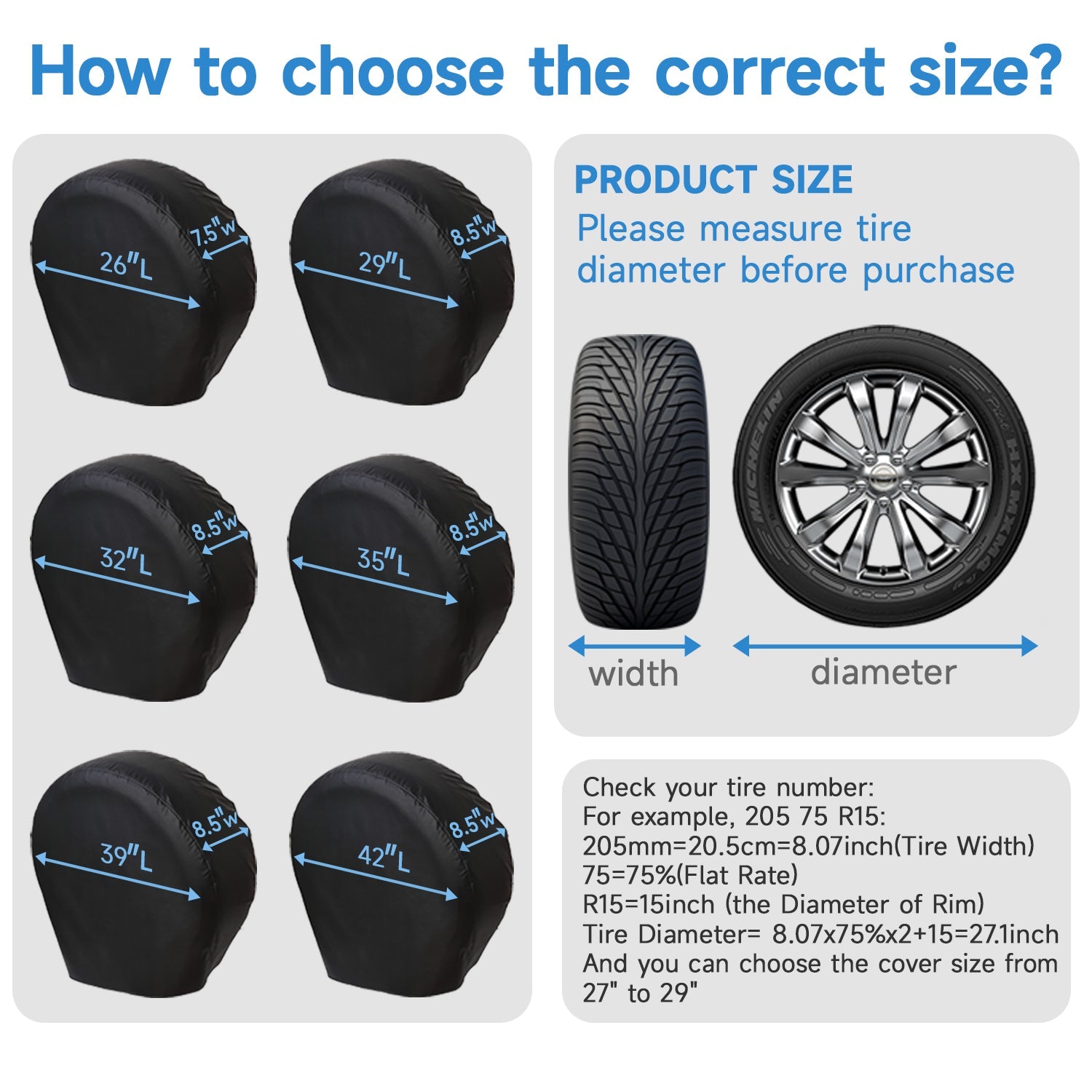 Dikasun Outdoor RV Tire Covers Set of 4 Black EVA Waterproof