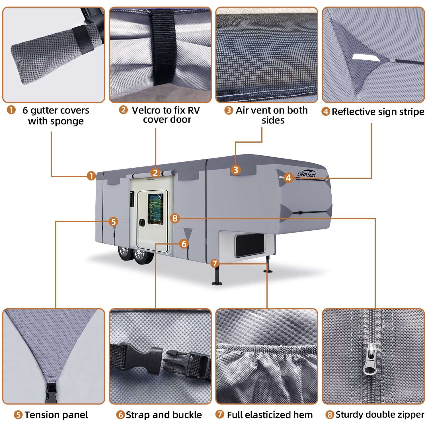 Dikasun 5th Wheel RV Cover 7-Layer UV Protection Waterproof Windproof