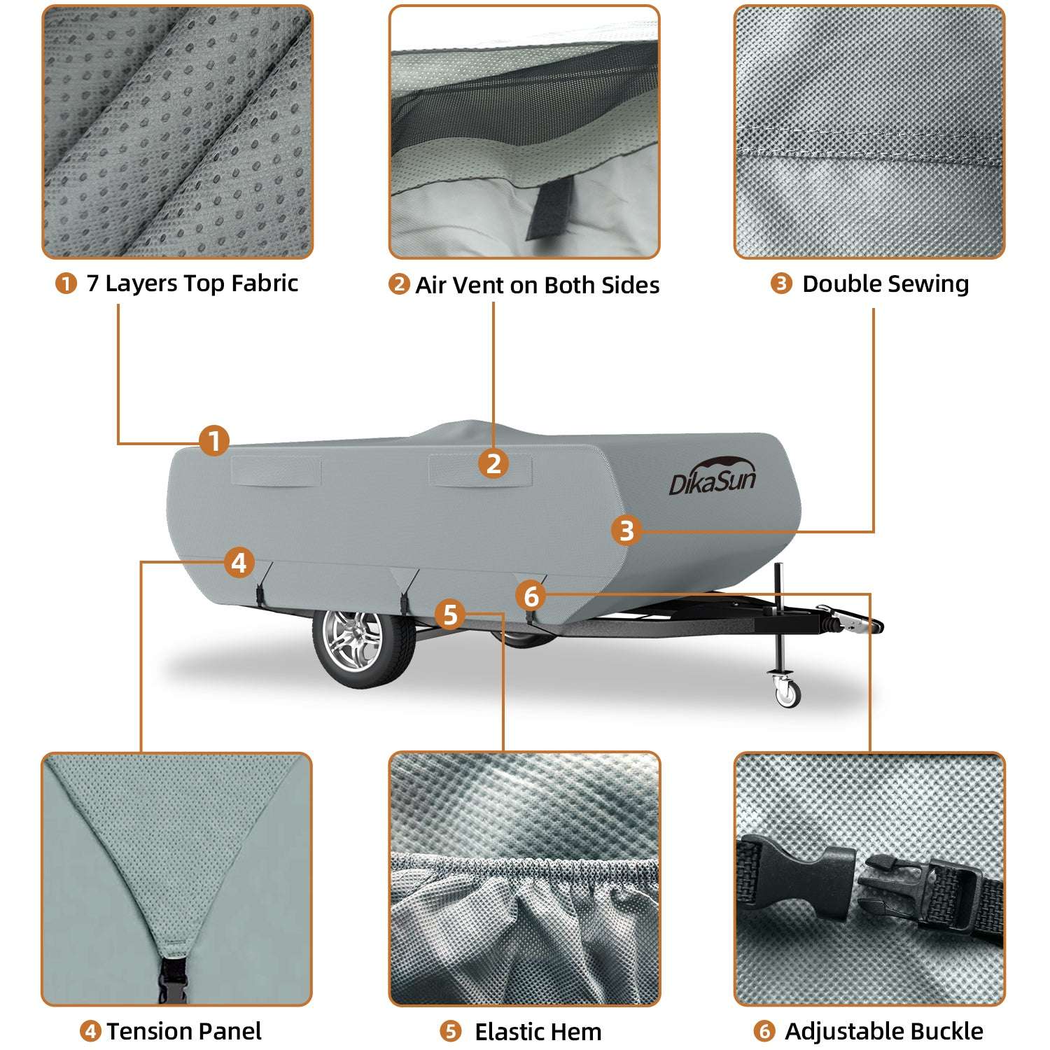 Dikasun 7-Layer Pop-Up Camper Cover Breathable UV Resistant Waterproof RV