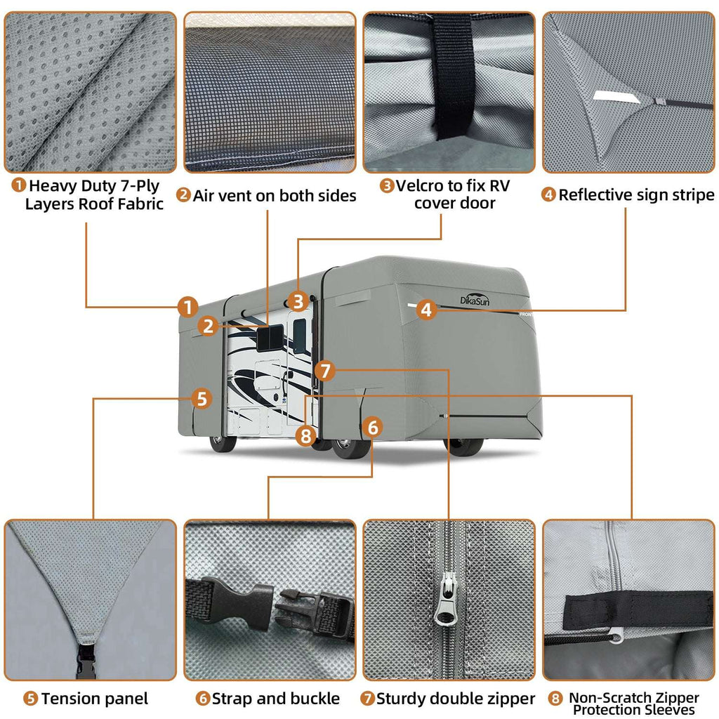 Dikasun Class A RV Cover 7-Layer Polypropylene Anti-UV Waterproof Motorhome
