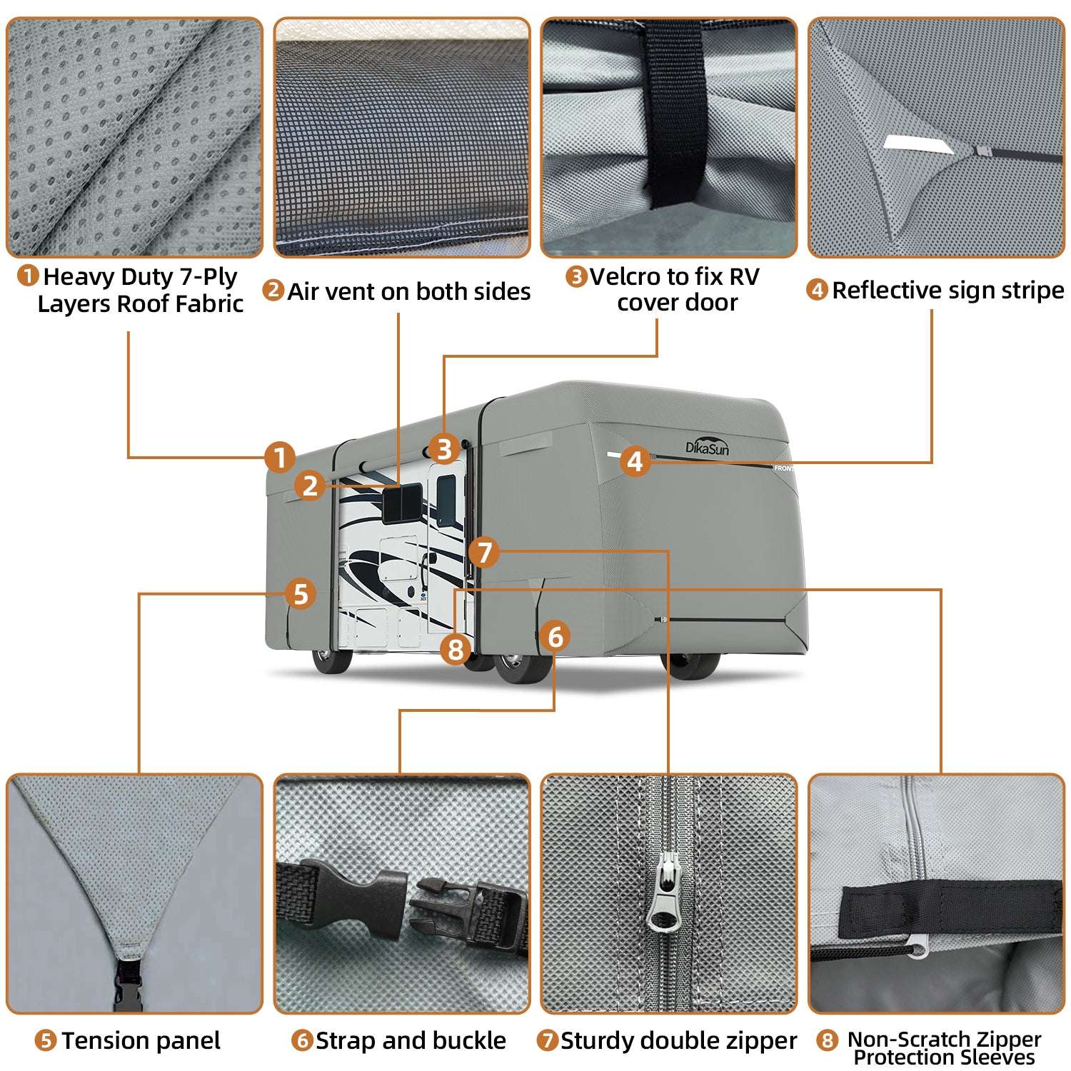 Dikasun Class A RV Cover 7-Layer Polypropylene Anti-UV Waterproof Motorhome