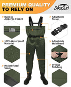 Dikasun Chest Waders Bootfoot Dark Green Nylon/PVC Duck Hunting Fly Fishing