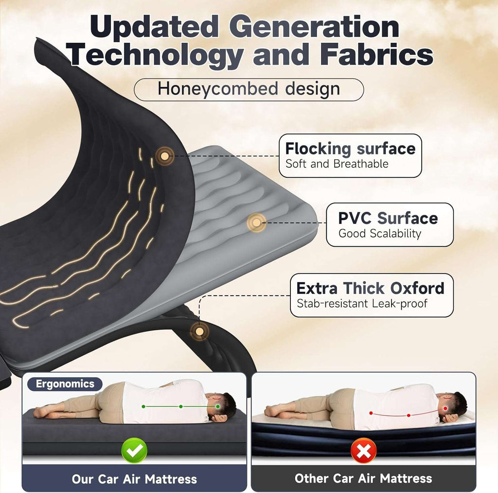 Dikasun Backseat Air Mattress 24" Width Black PVC Flocking SUV Truck
