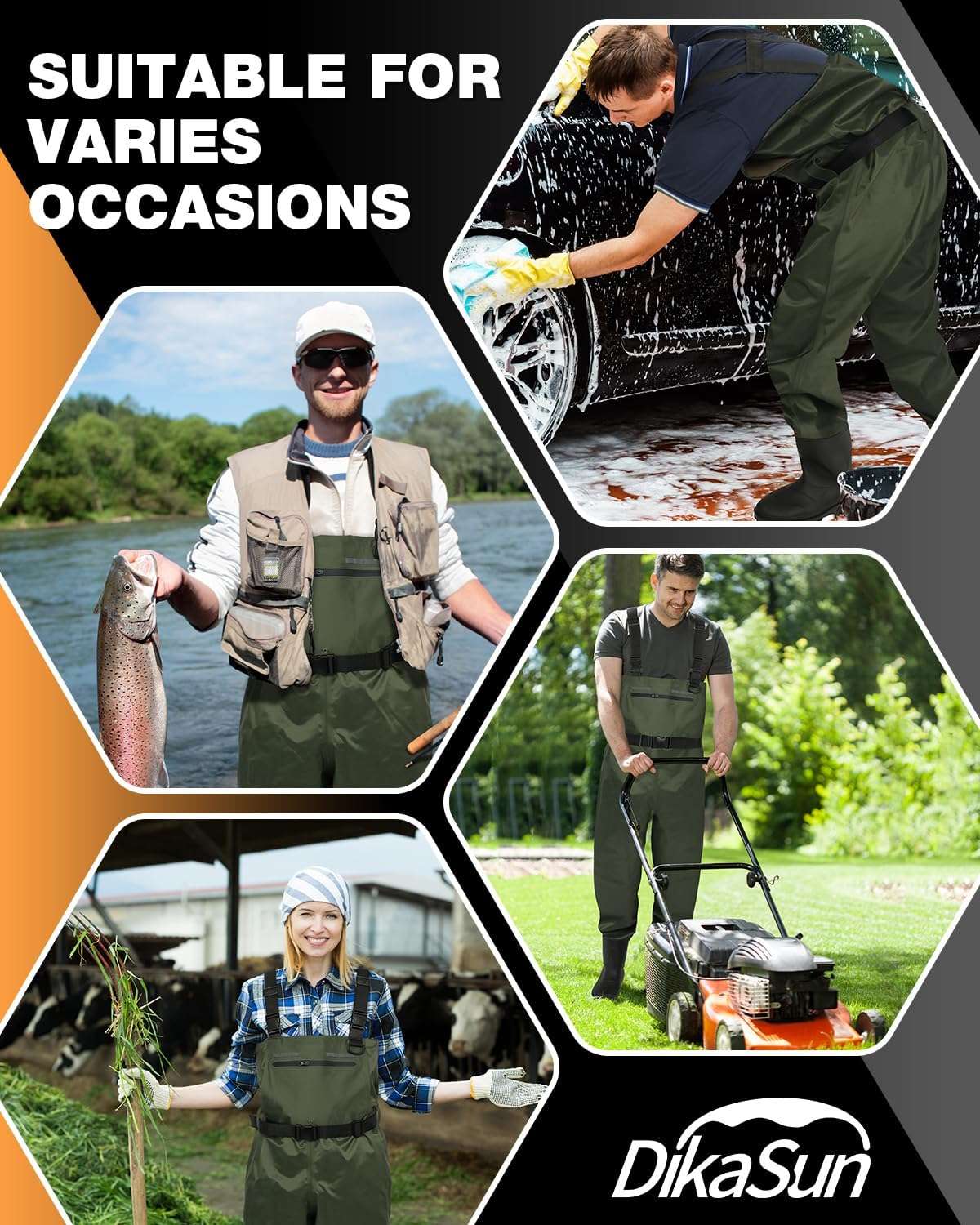 Dikasun Chest Waders Bootfoot Dark Green Nylon/PVC Duck Hunting Fly Fishing