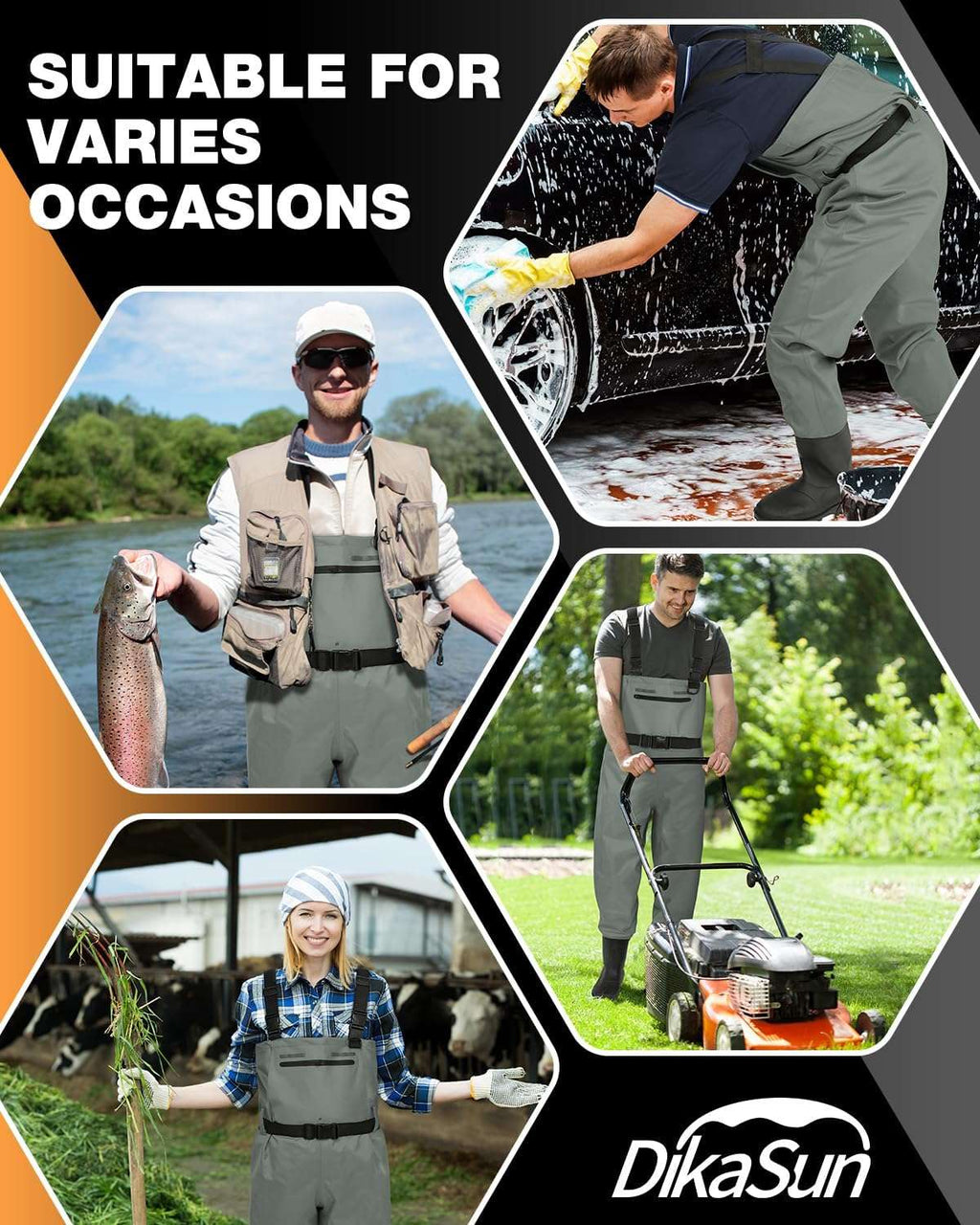 Dikasun Chest Waders Grey Nylon/PVC Bootfoot Hunting Fishing