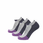 GRIP6 3 Pack Merino Wool Ankle Running Socks Midweight Anti-Blister Purple USA
