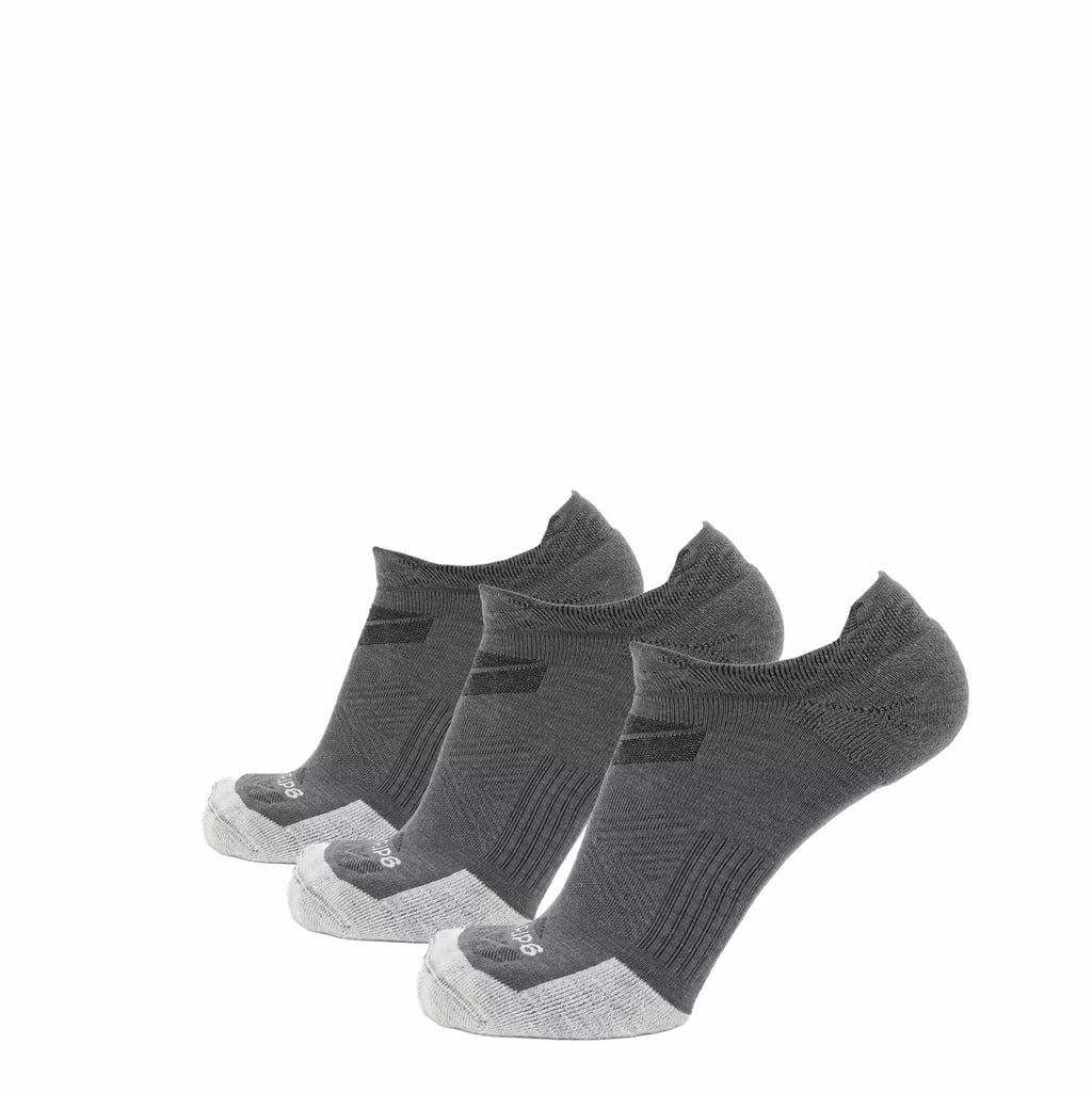 GRIP6 3 Pack Merino Wool No Show Running Socks Runweight Gray USA Made