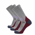 GRIP6 3 Pack Merino Wool Crew Hiking Socks Midweight Cushion Berry USA Made
