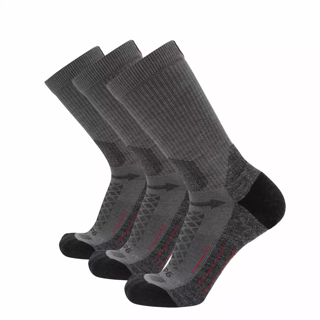 GRIP6 3 Pack Merino Wool Crew Hiking Socks Midweight Cushion Gray USA Made