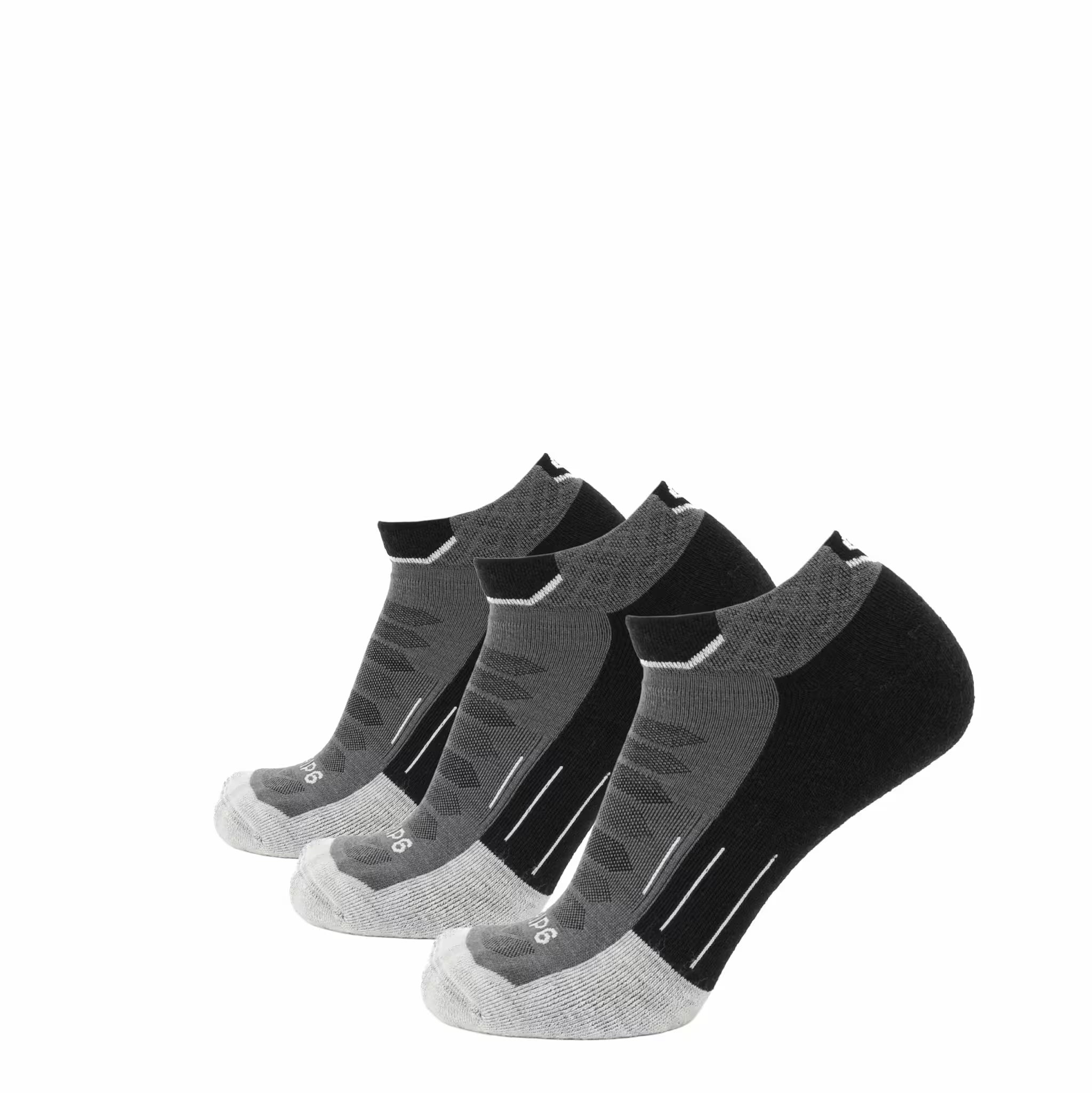 GRIP6 3 Pack Merino Wool Ankle Running Socks Midweight Anti-Blister Black USA