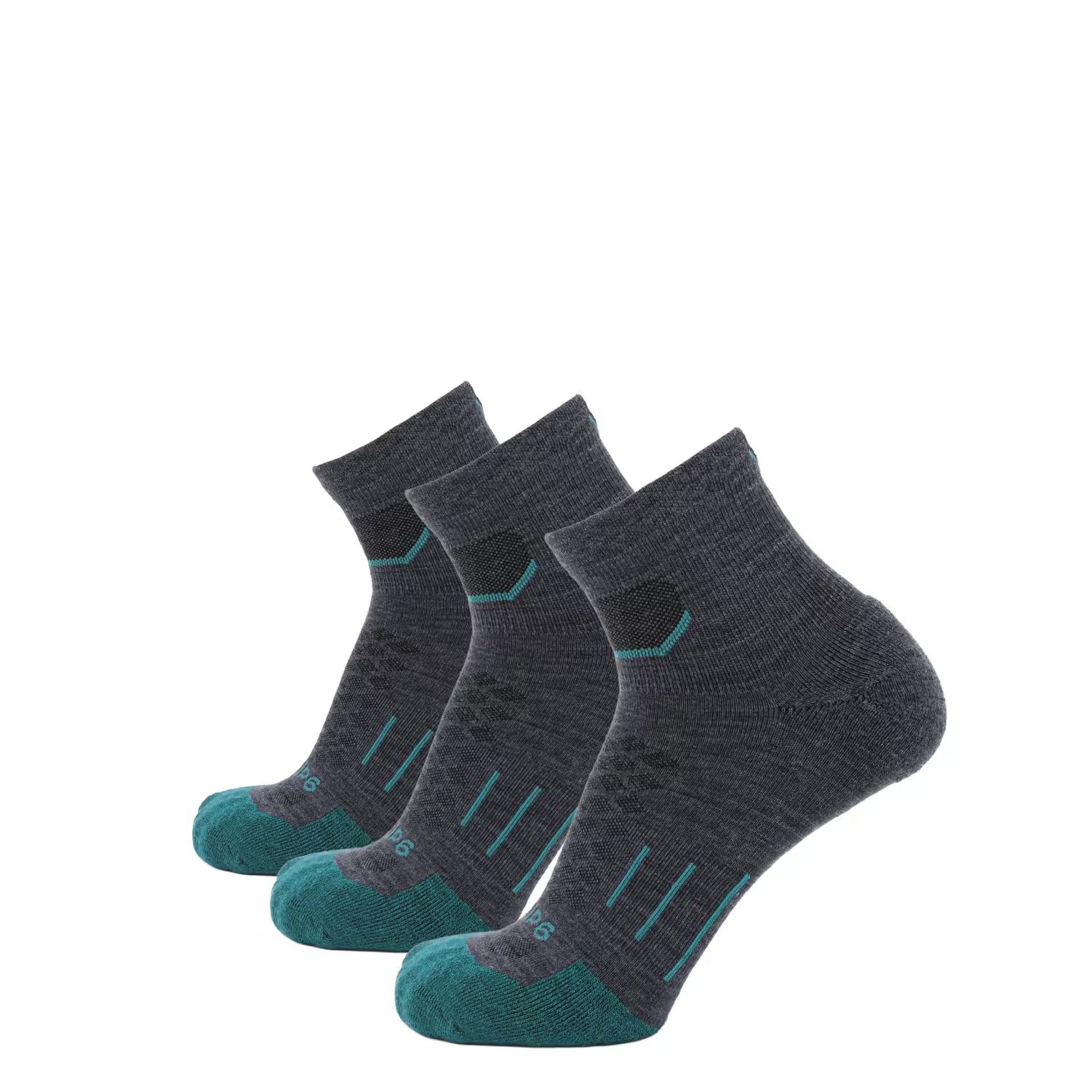 GRIP6 3 Pack Merino Wool 1/4 Crew Running Socks Runweight Blue USA Made