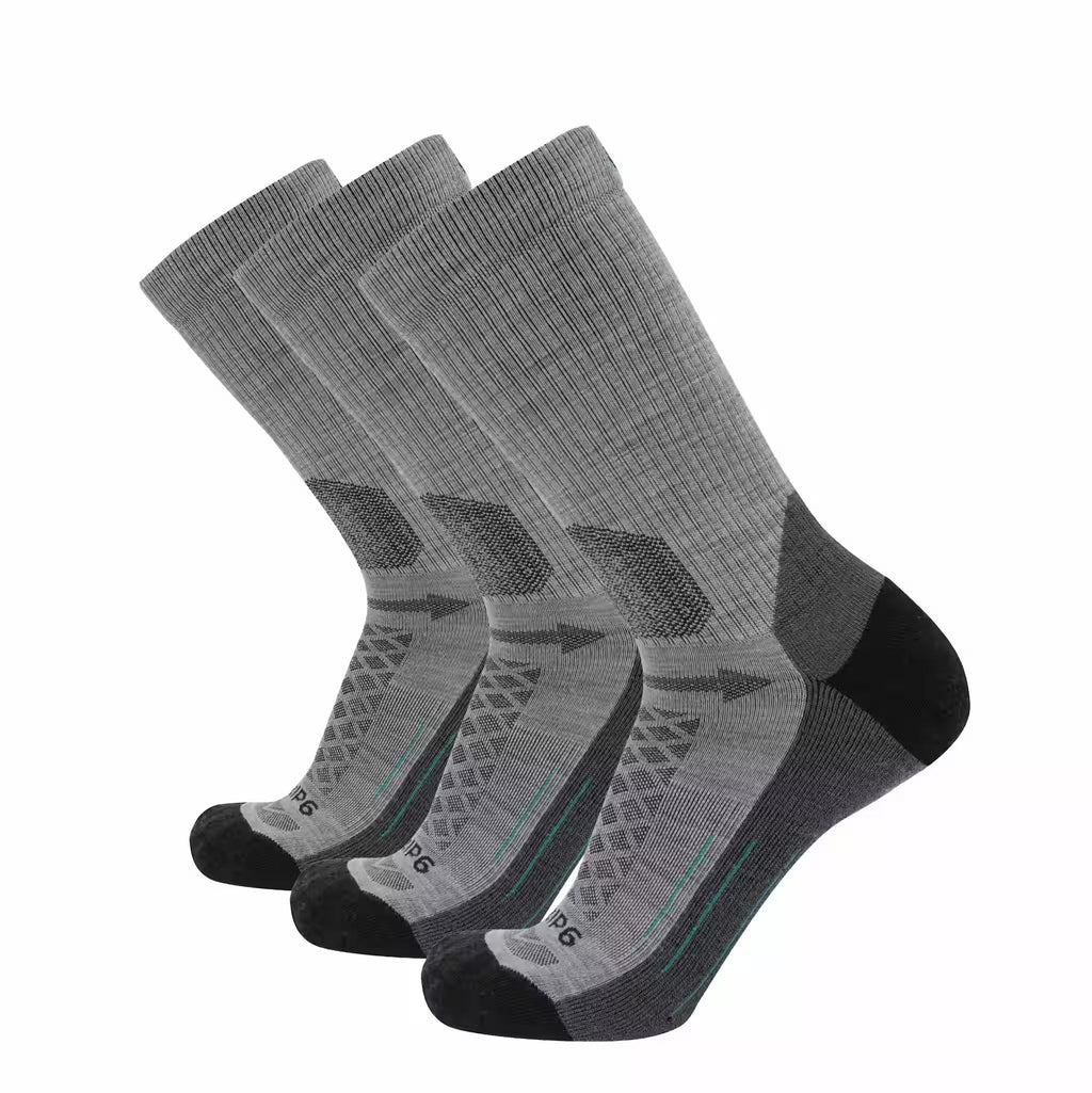 GRIP6 3 Pack Merino Wool Crew Hiking Socks Midweight Cushion Stone USA Made