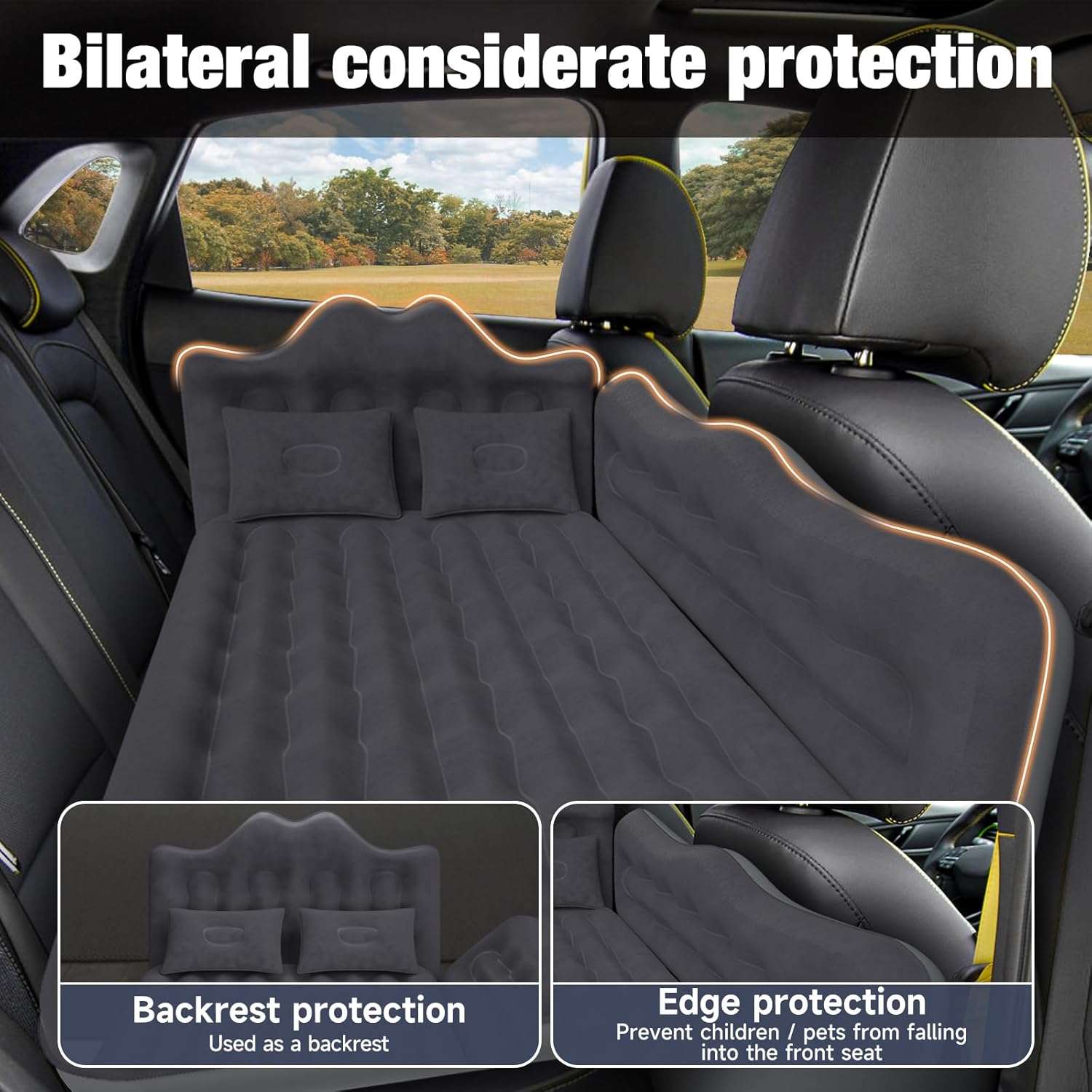 Dikasun Backseat Air Mattress 24" Width Black PVC Flocking SUV Truck