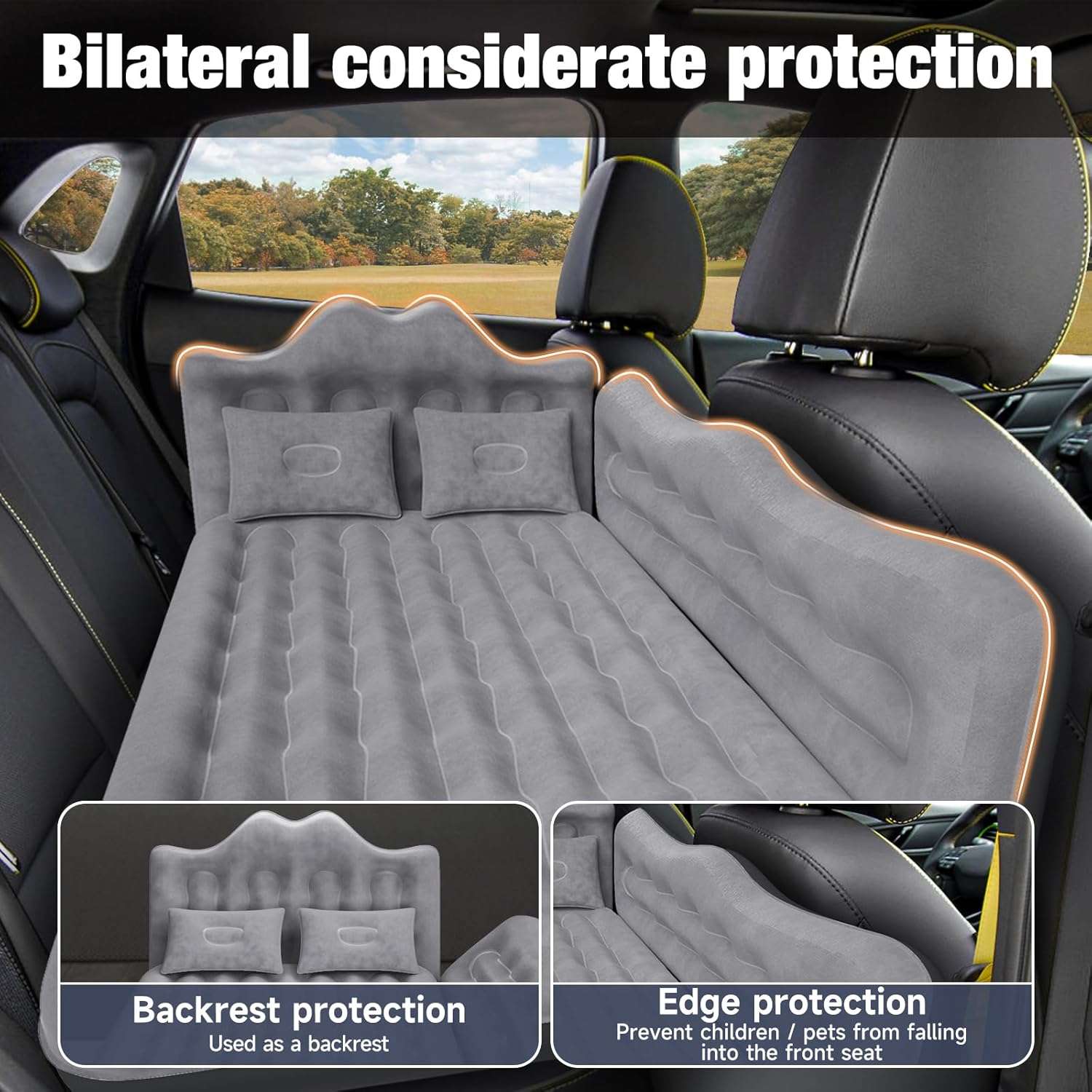 Dikasun Backseat Air Mattress 24" Width Grey PVC Flocking SUV Truck