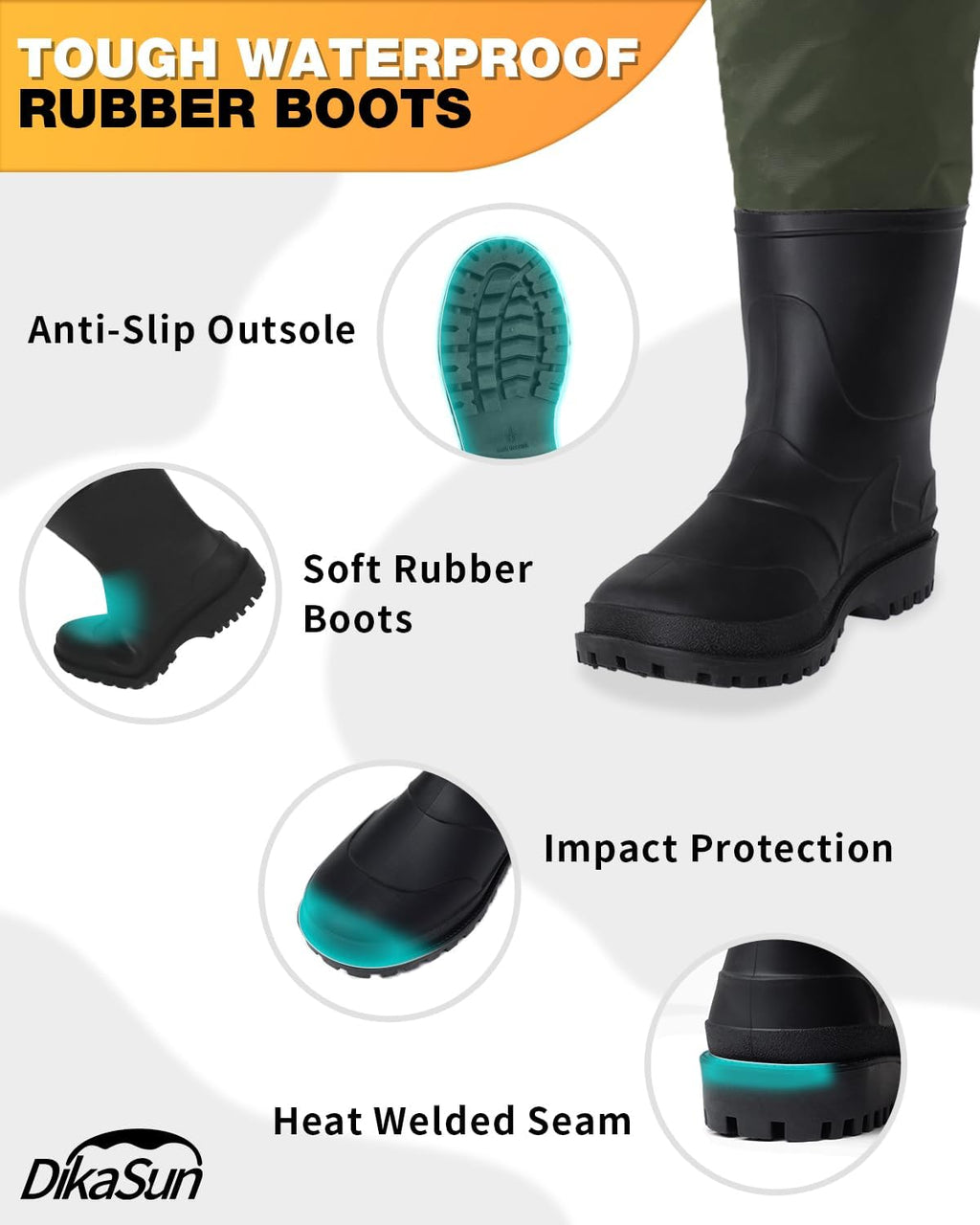 Dikasun Chest Waders Bootfoot Dark Green Nylon/PVC Duck Hunting Fly Fishing