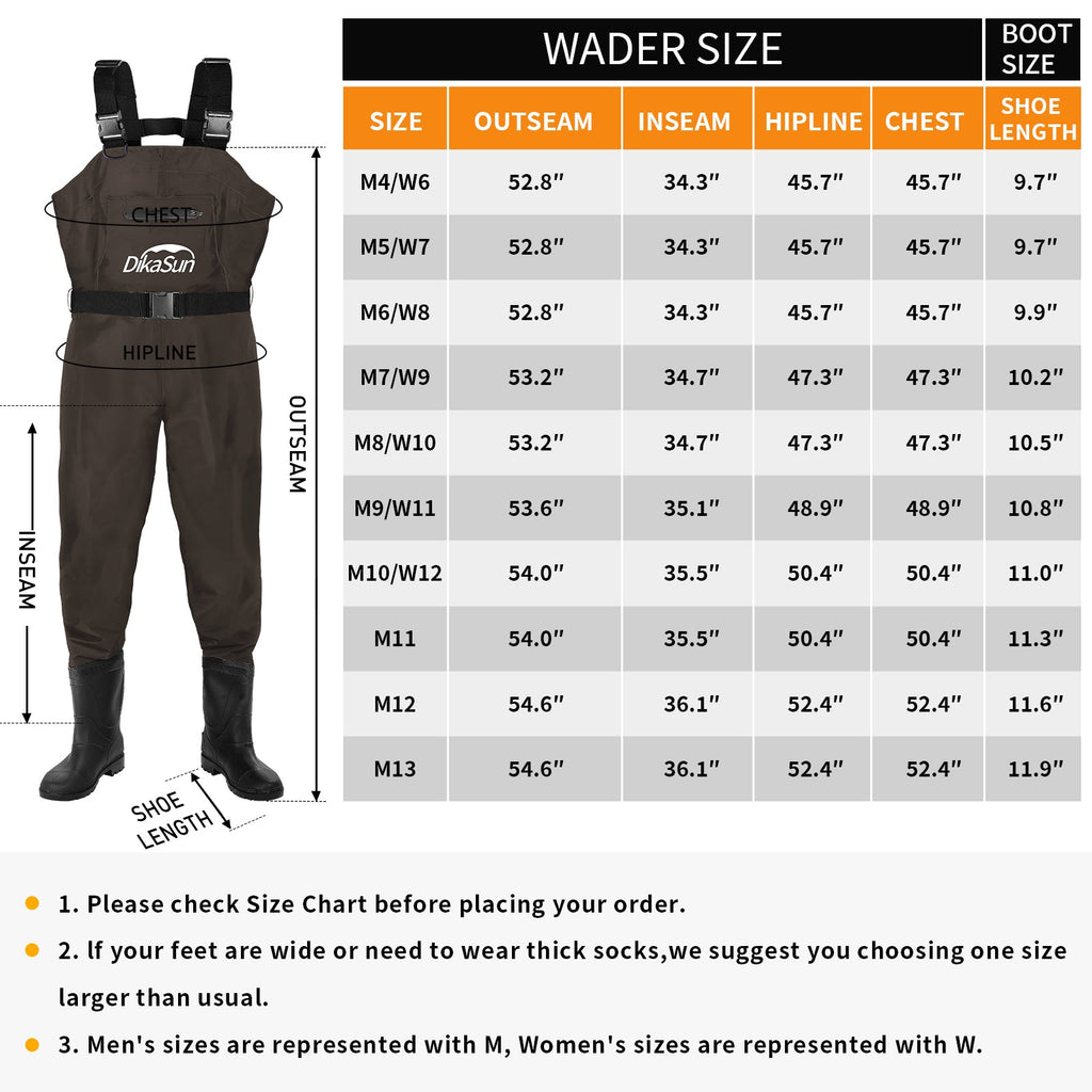 Dikasun Bootfoot Chest Waders Brown Nylon PVC Fishing Duck Hunting