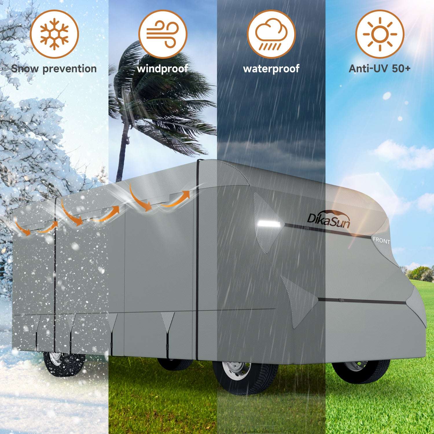 Dikasun Class C RV Cover 7-Layer Waterproof Ripstop Camper Protection