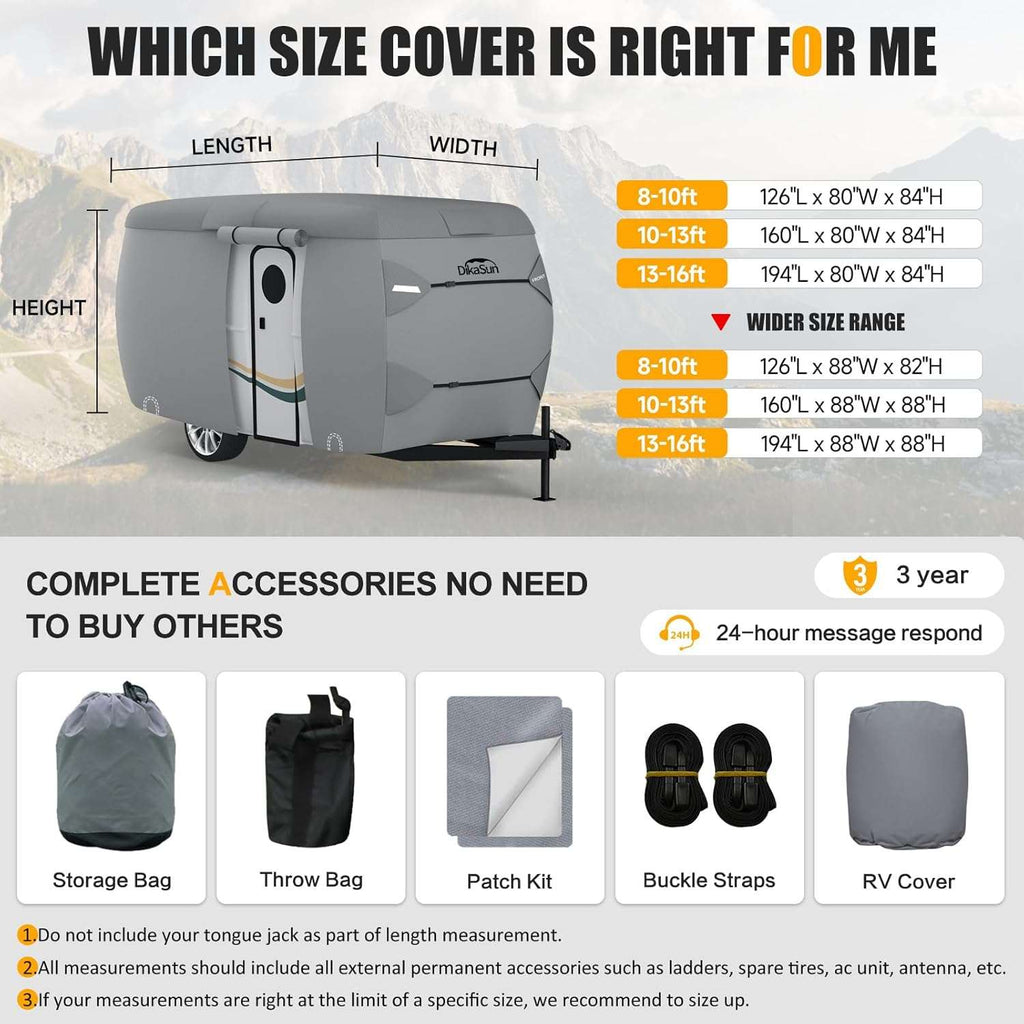 Dikasun 7-Layer Fiberglass Travel Trailer Cover Waterproof RV Protection