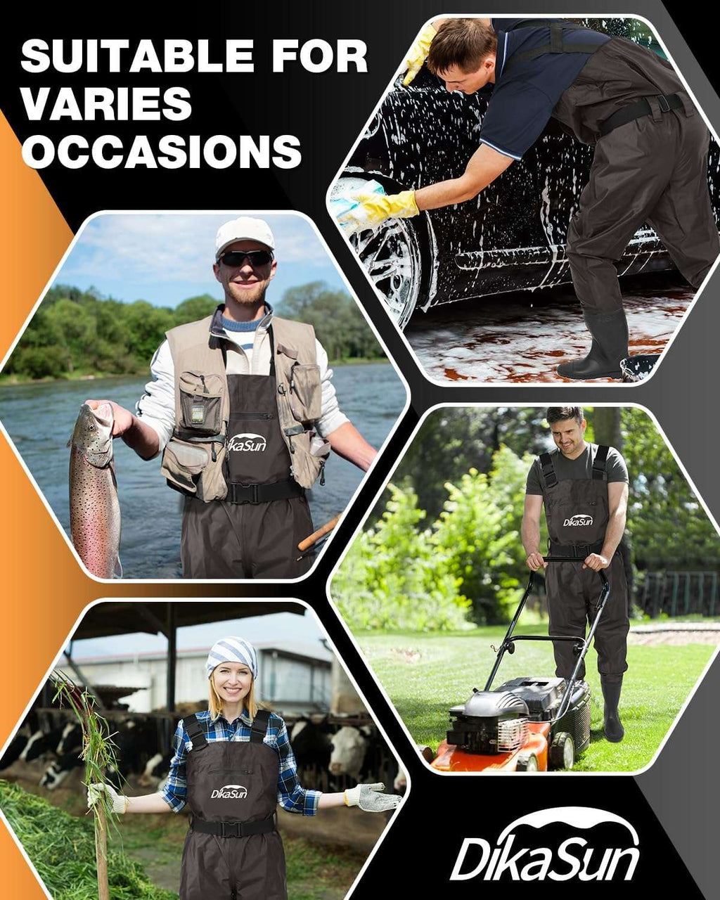 Dikasun Bootfoot Chest Waders Brown Nylon PVC Fishing Duck Hunting