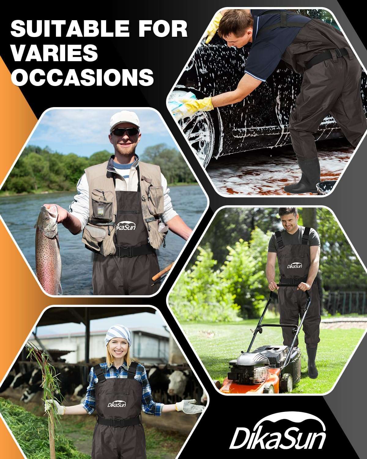 Dikasun Bootfoot Chest Waders Brown Nylon PVC Fishing Duck Hunting