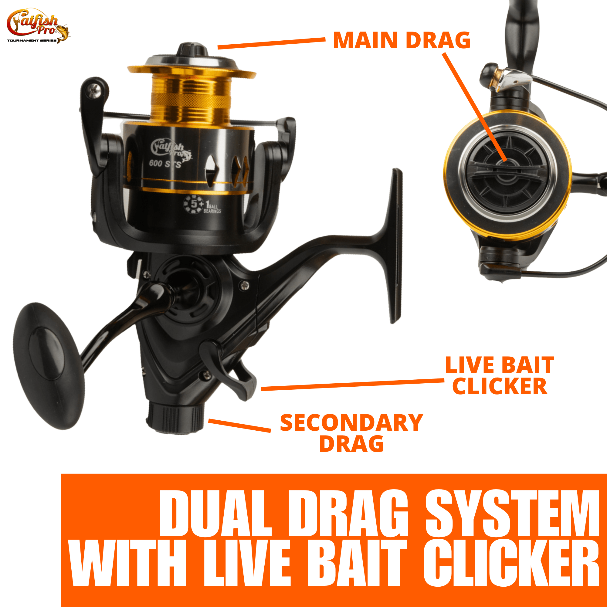 Catfish Pro 600STS Spinning Reel 5.2:1 Aluminum Spool Ambidextrous 5+1BB  5.2:1