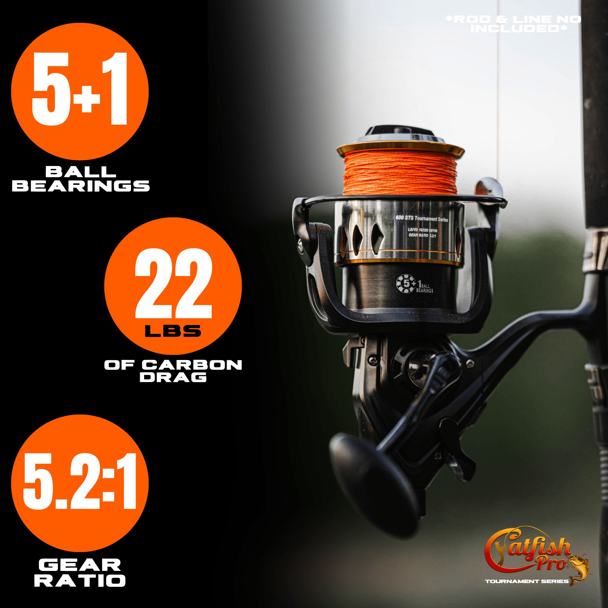 Catfish Pro 600STS Spinning Reel 5.2:1 Aluminum Spool Ambidextrous 5+1BB  5.2:1