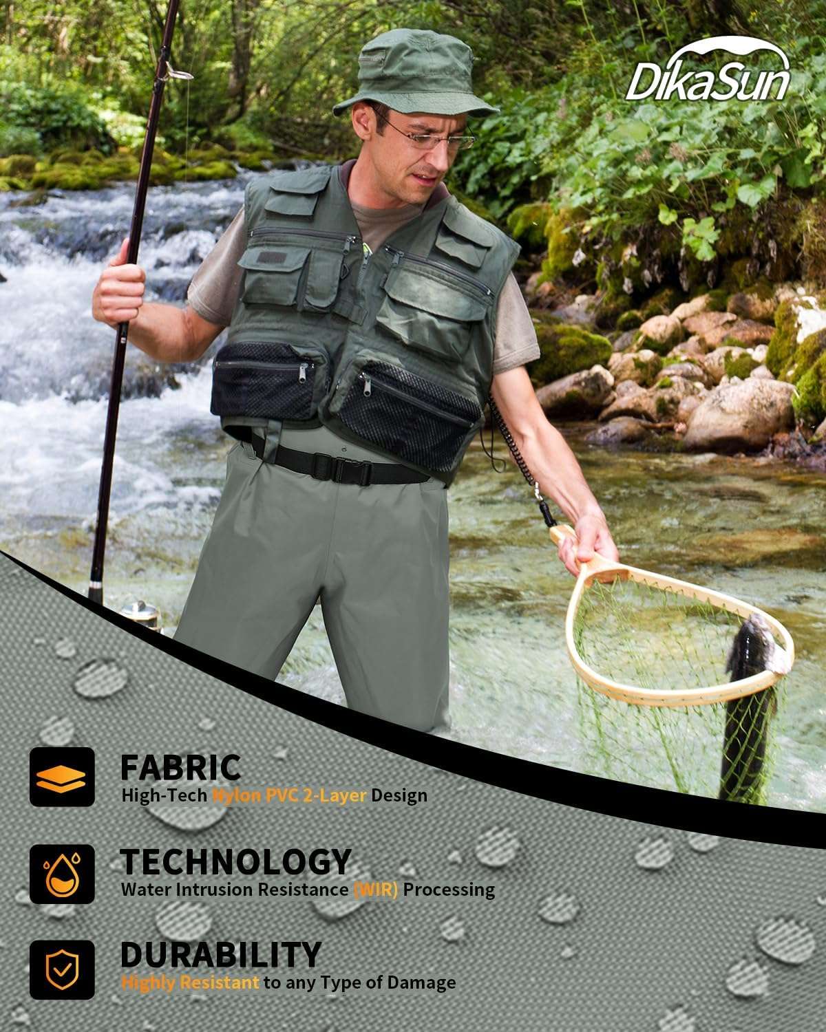 Dikasun Chest Waders Grey Nylon/PVC Bootfoot Hunting Fishing