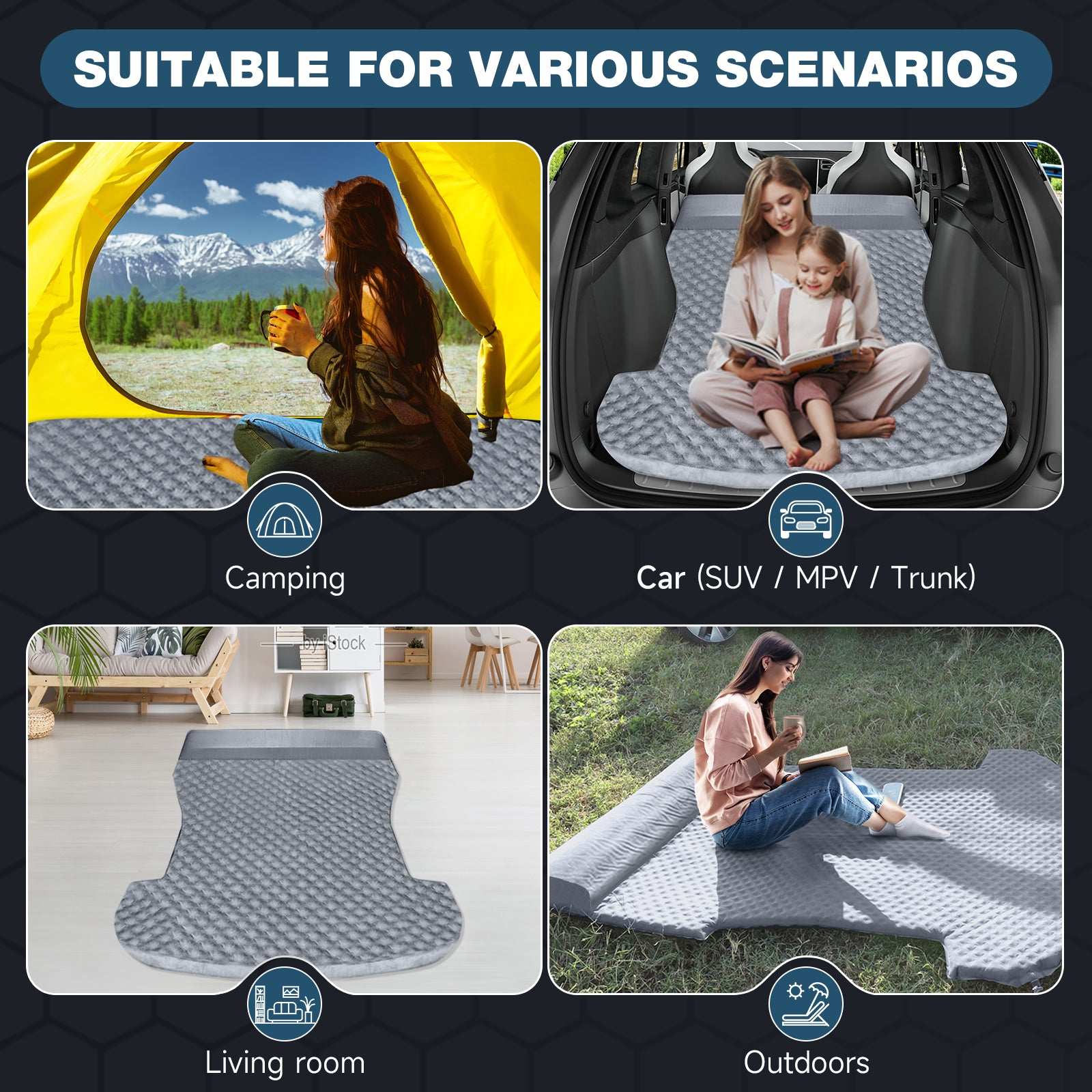 Dikasun Tesla Model Y Grey Self-Inflating Memory Foam Air Mattress SUV Camping