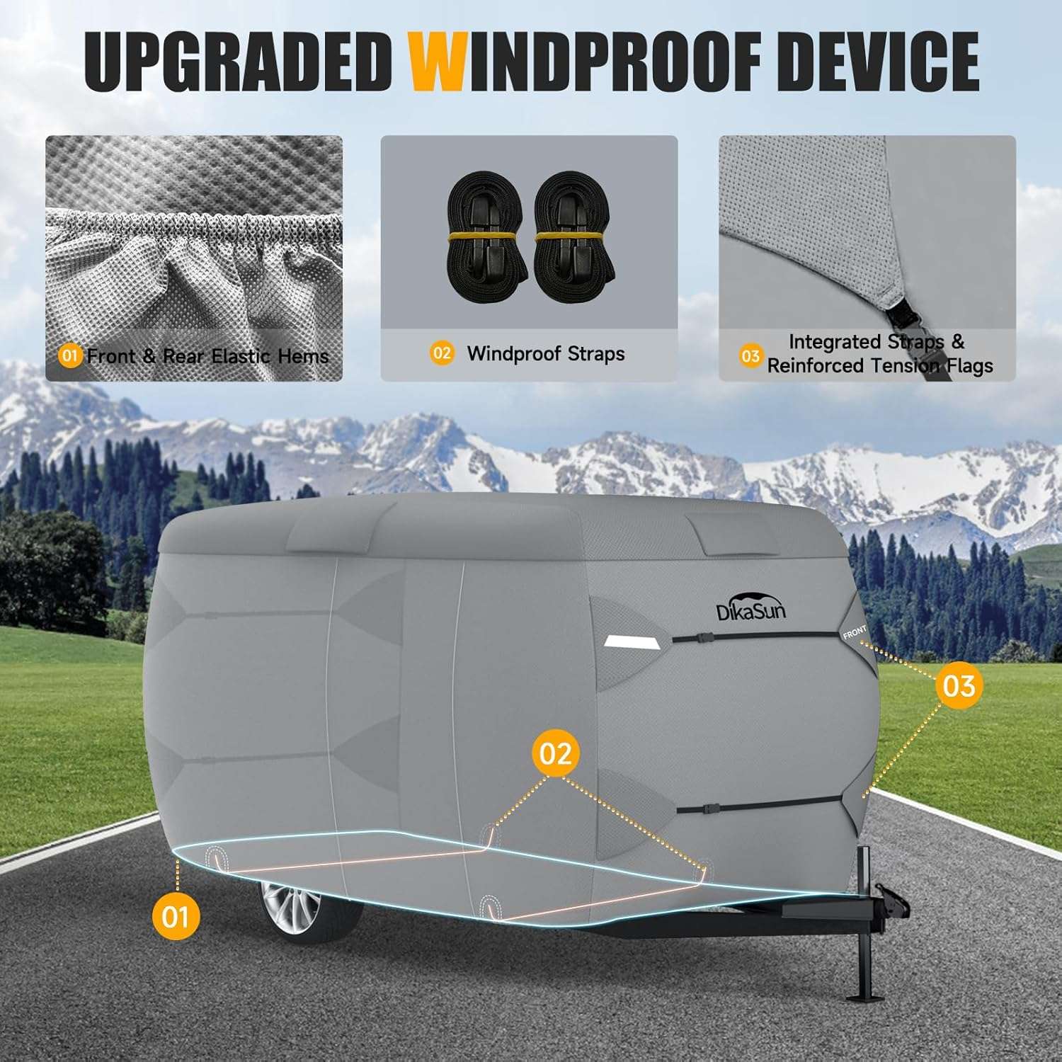 Dikasun 7-Layer Fiberglass Travel Trailer Cover Waterproof RV Protection