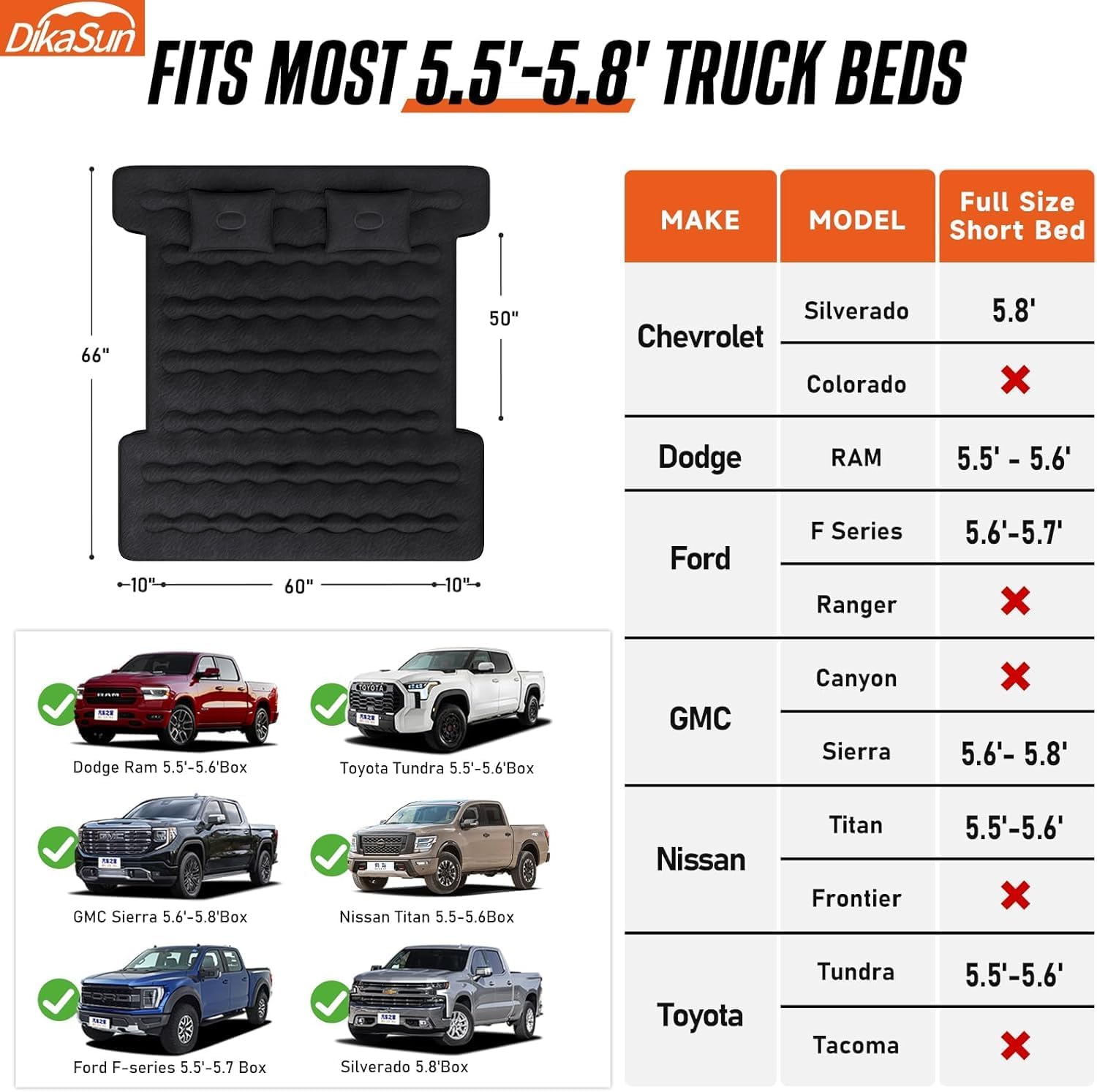 Dikasun 5.5-6.5ft Truck Bed Air Mattress Purple PVC Flocking Camping