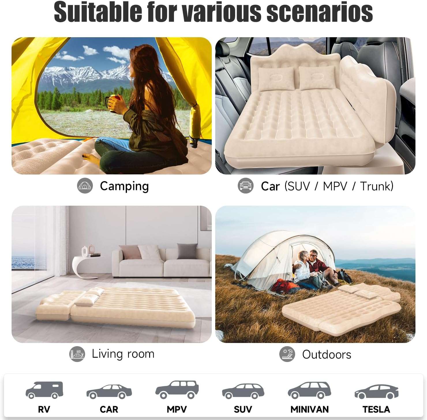 Dikasun Backseat Air Mattress 30.31" Width Beige Inflatable SUV Truck