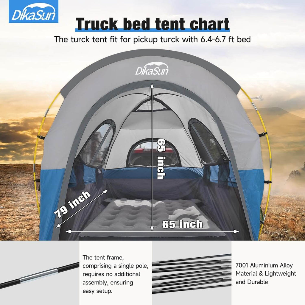 Dikasun Pickup Truck Bed Tent 5.5-6.7ft Blue Double-Layer Camping