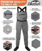 Dikasun Stocking Foot Chest Waders 4-Layer Breathable Fly Fishing Men Women