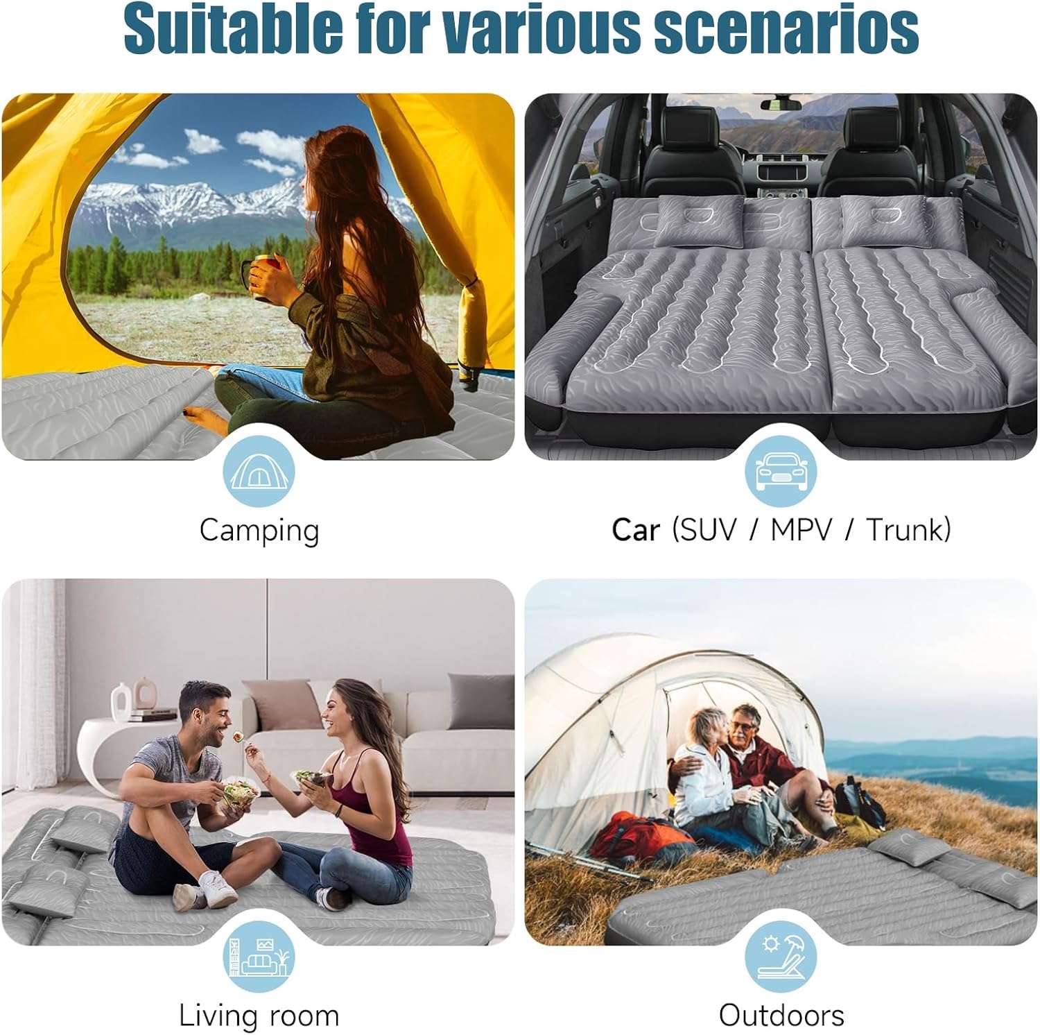 Dikasun 63in SUV Air Mattress Grey PVC Flocking Quick Inflate Camping
