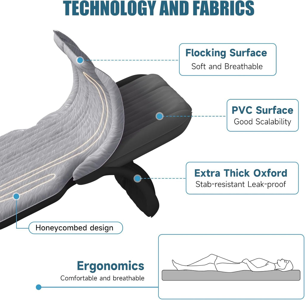 Dikasun 63in SUV Air Mattress Grey PVC Flocking Quick Inflate Camping