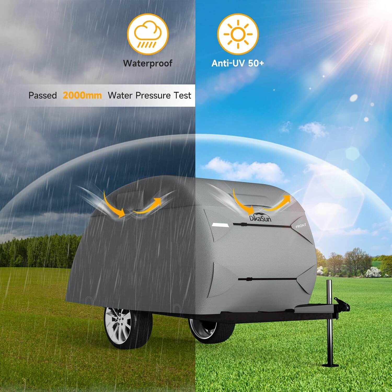 Dikasun Teardrop Trailer Cover 7-Layer Waterproof Camper Protection