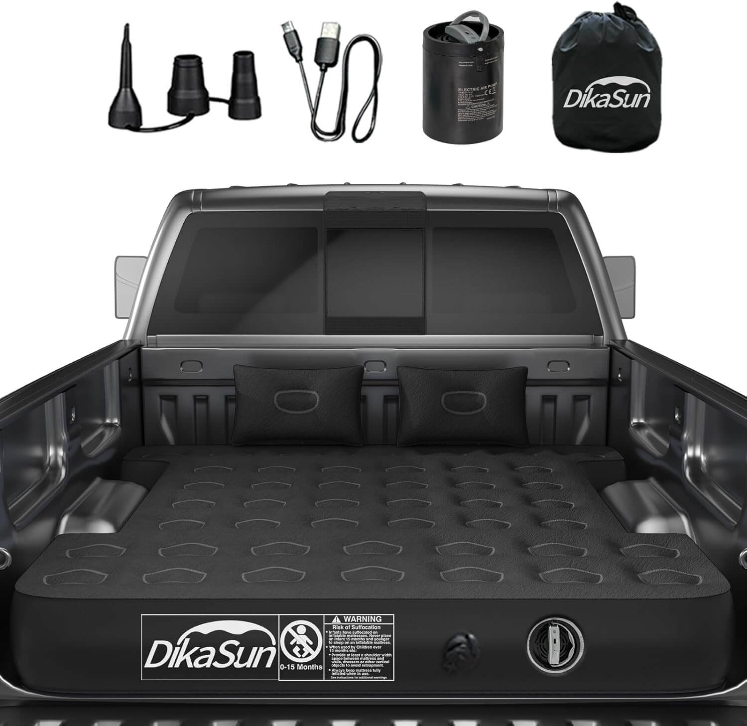 Dikasun 5.5-5.8ft Truck Bed Air Mattress Auto Inflate PVC Flocking