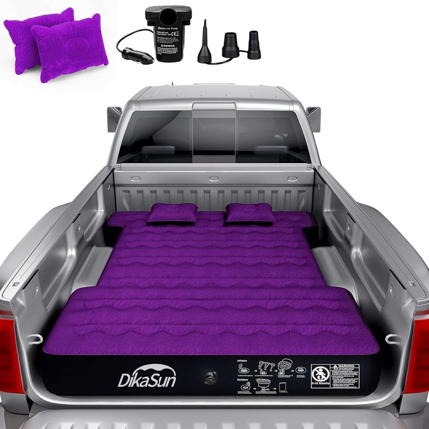 Dikasun 5.5-6.5ft Truck Bed Air Mattress Purple PVC Flocking Camping