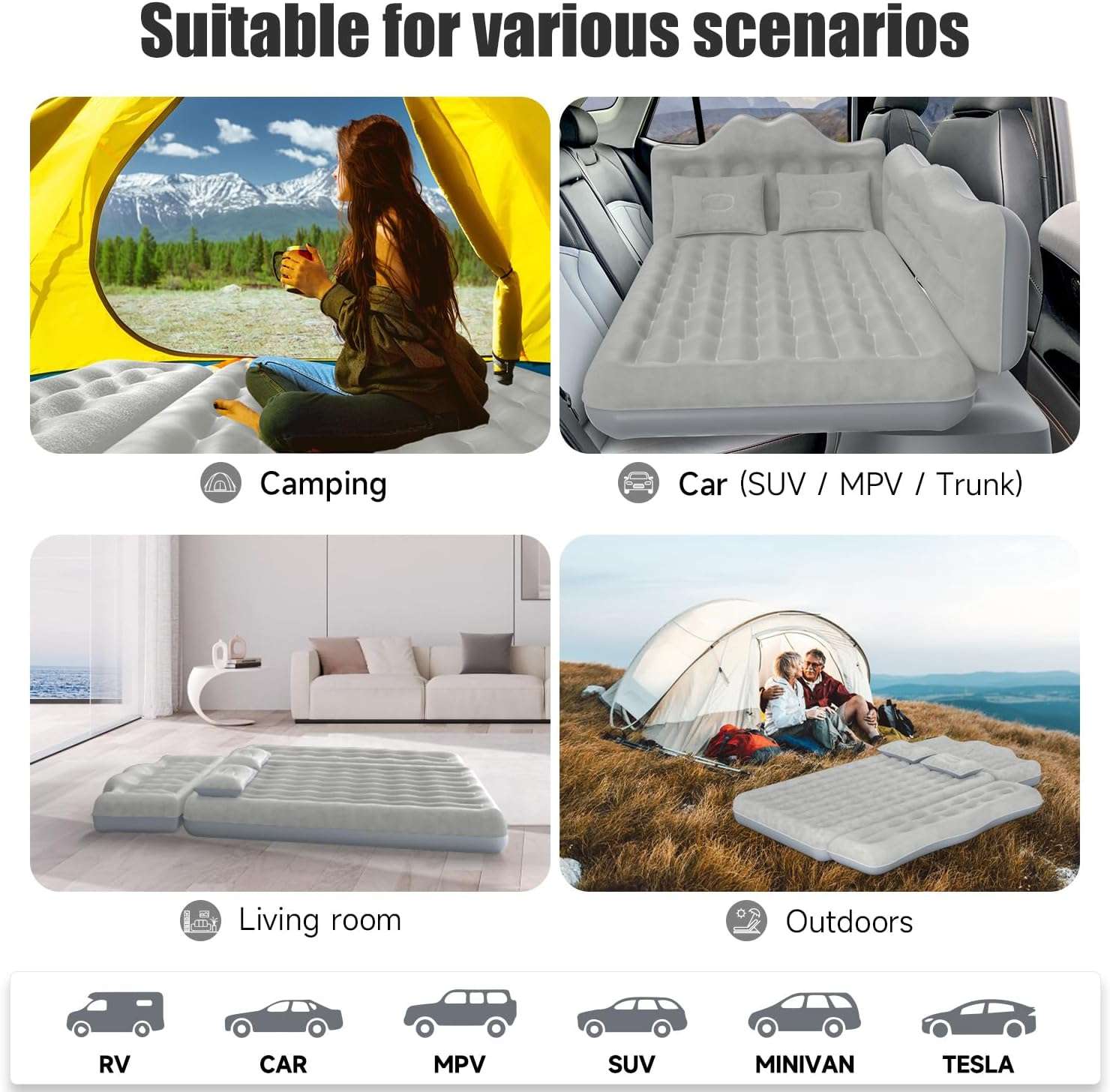 Dikasun Backseat Air Mattress 30.31" Width Grey Inflatable SUV Truck