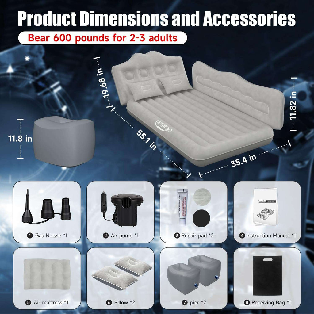 Dikasun Backseat Air Mattress 35.4" Width Grey Inflatable SUV Truck Car