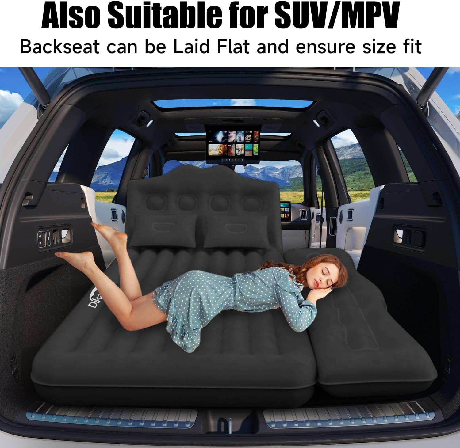 Dikasun Outdoor Backseat Air Mattress 35.4" Width Black Inflatable SUV Truck Bed