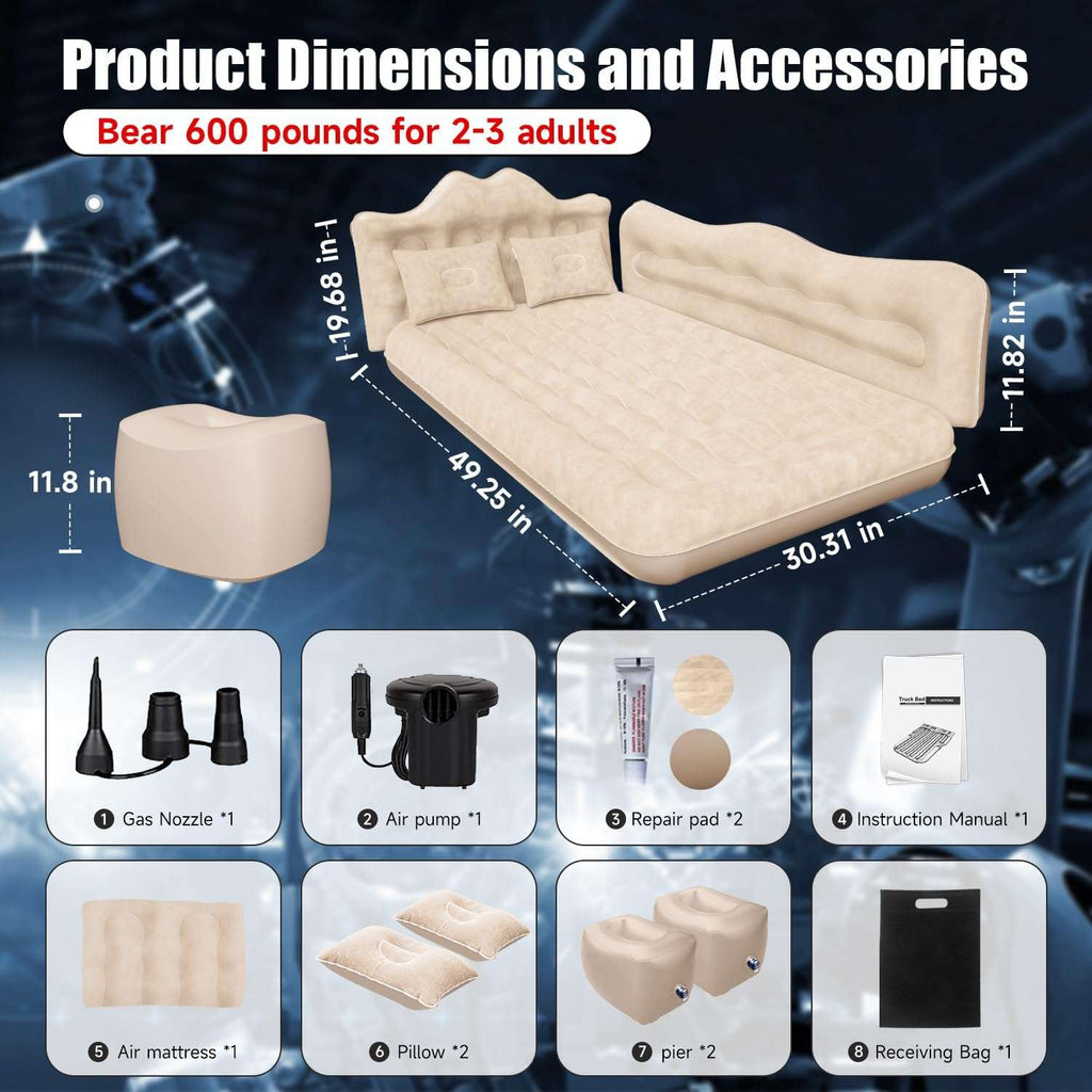 Dikasun Backseat Air Mattress 30.31" Width Beige Inflatable SUV Truck