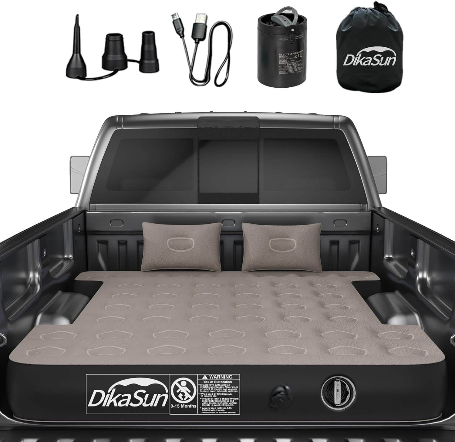 Dikasun 5.5-5.8ft Truck Bed Air Mattress Auto Inflate PVC Flocking