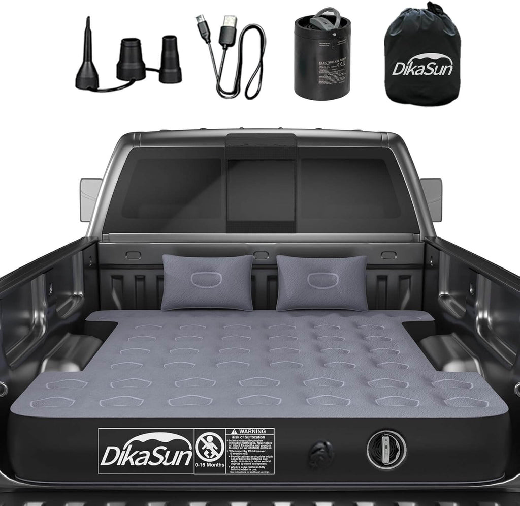Dikasun 5.5-5.8ft Truck Bed Air Mattress Auto Inflate PVC Flocking