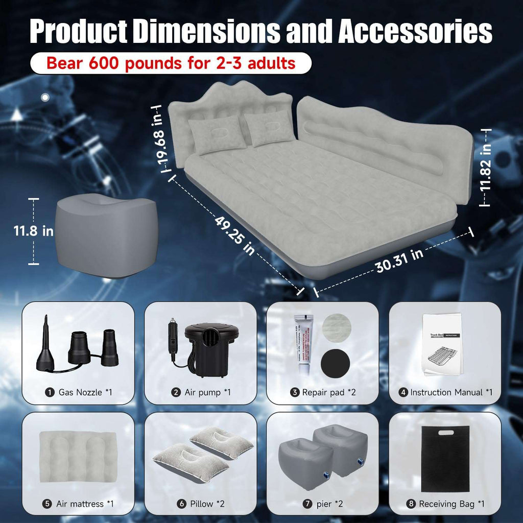 Dikasun Backseat Air Mattress 30.31" Width Grey Inflatable SUV Truck