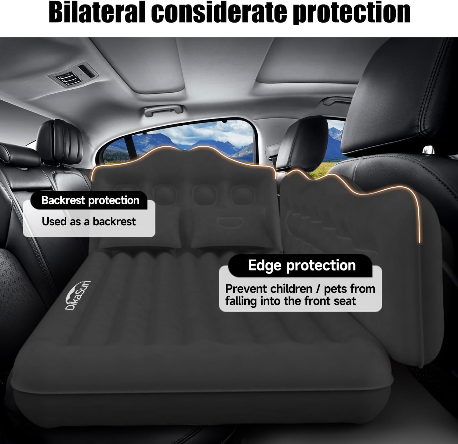 Dikasun Outdoor Backseat Air Mattress 35.4" Width Black Inflatable SUV Truck Bed