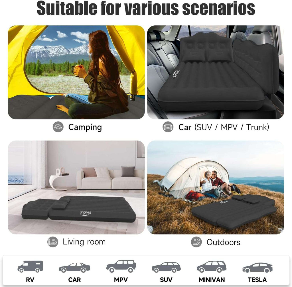 Dikasun Outdoor Backseat Air Mattress 35.4" Width Black Inflatable SUV Truck Bed