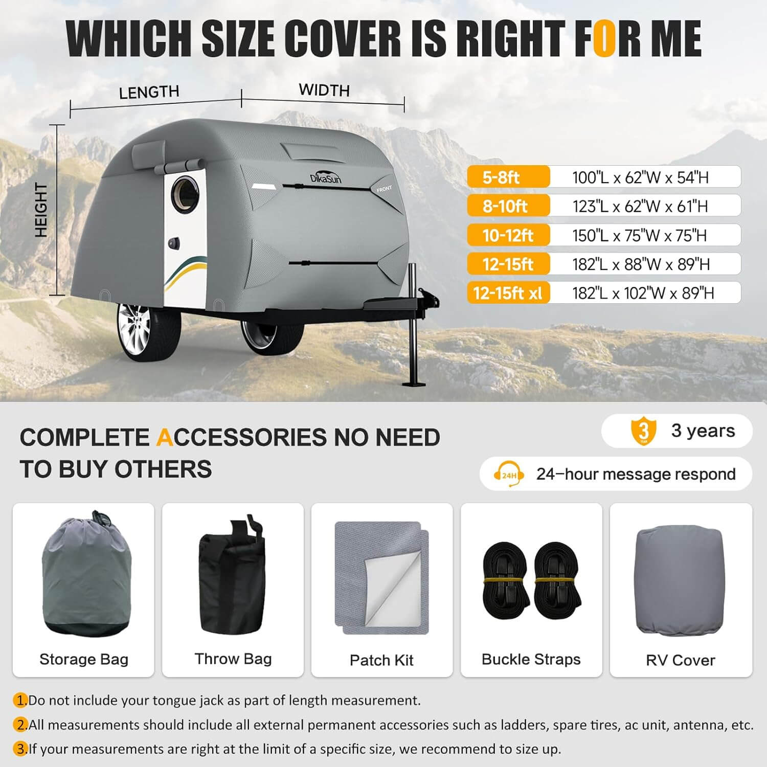 Dikasun Teardrop Trailer Cover 7-Layer Waterproof Camper Protection